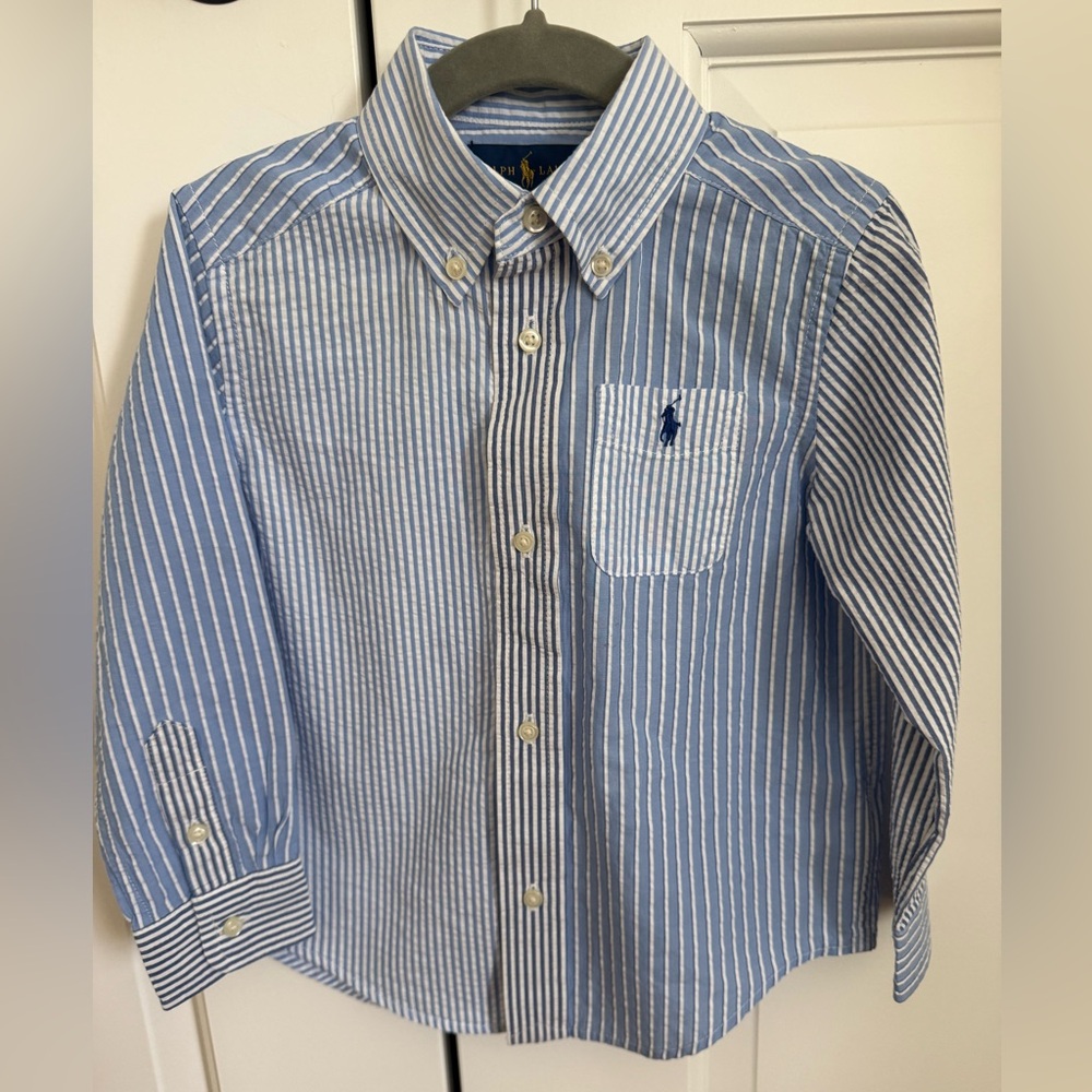 Ralph Lauren Blue and White Striped Button-Down Shirt 3/3T